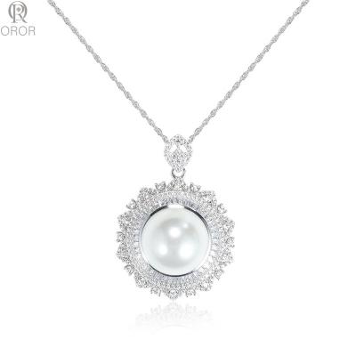 China New Arrival CLASSIC Classic Sunflower Cubic Zirconia 18K Gold Plating 925 Sterling Silver Pendant Pearl Necklace Earrings Ring Jewelry Set for sale