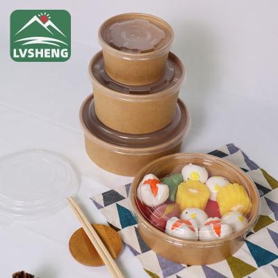 China 100% Recyclable Biodegradable Food Grade Kraft Paper Salad Bowl Paper Bowls 500m/750/1090/1200/1300ml With Lid For Salad for sale