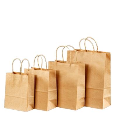 China Natural Brown Kraft Paper Logo Printed Plain Strong Food Recyclable Cheap Shopping Gift Bags With Twist Handles for sale