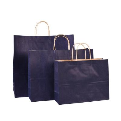 China 100% Recyclable Recyclable Custom Takeaway Promotional Food Bags Blue Logo 250g Custom Shopping Paper Bag With Handles for sale