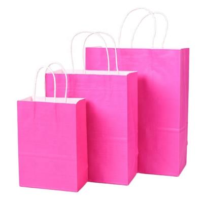 China Small Recyclable Cheap 100% Recyclable Logo Custom Printed Shopping Gift White Paper Bags With Twisted Handles Light Pink Kraft Paper Bags for sale