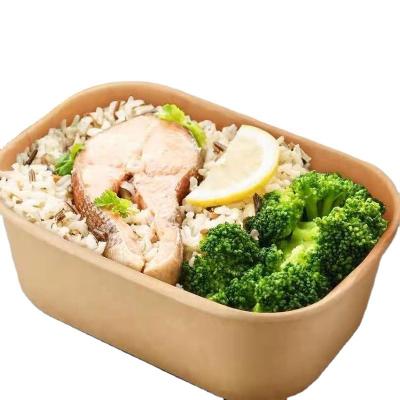 China Recyclable Oval Rectangular Kraft Paper Meal Bowl Thickened Kraft Paper Material Disposable Square Takeout Bowl for sale