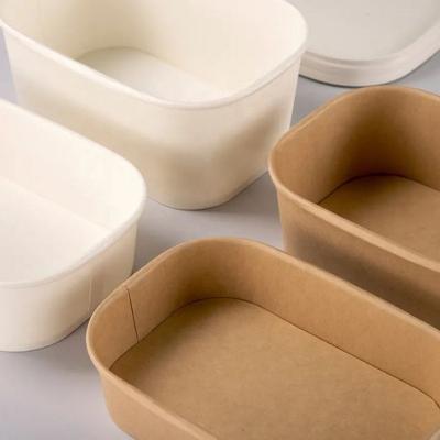 China Recyclable Biodegradable Paper Food Container Takeaway Square Rectangle Rectangle Salad Bowls With Lid for sale