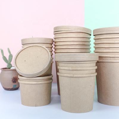 China Biodegradable Custom Printed Disposable Hot Soup Bowls , Kraft Paper Soup Cup With Paper Lid for sale