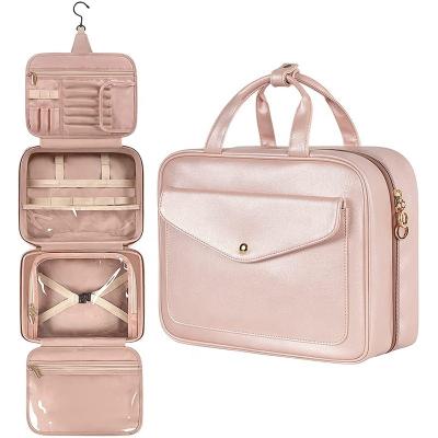 China Fashion Travel Makeup Storage Travel Organizer Waterproof Pu Leather Toiletry Hanging Cosmetic Bag for sale