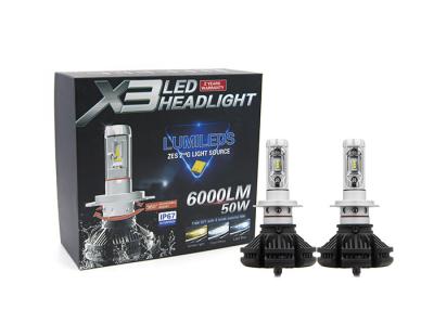 中国 ファイ-温度色のペーパーが付いているZes X3 LEDのヘッドライト25W 3000LM X3 H7の球根 販売のため