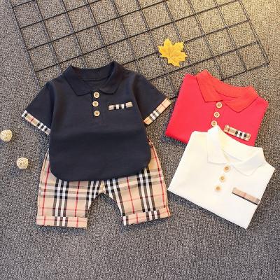 China Lapel Polo Tee Plaid Pants Fashion Clothing Baby Boy Clothes Suit Summer Casual for sale