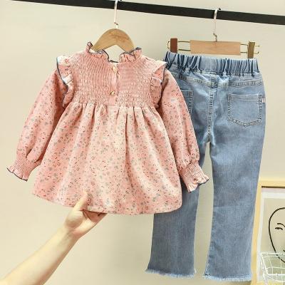 China Autumn Casual New Design Cute Baby Blouse Flared Jeans Babies Winter Clothes Set 100% Cotton for sale