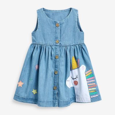 China Cute Washable Western Style Denim Sleeveless Dress Girl 12 Months Summer Baby Dresses for sale