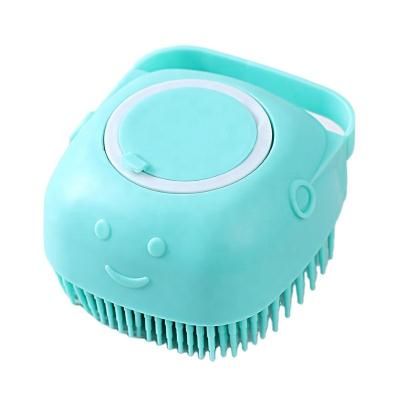 China Stocked 2023 Wholesale Soft 2 in 1 Dog Bath Brush Pet Massage Bath Brush Shampoo Dispenser for Dog Cat for sale