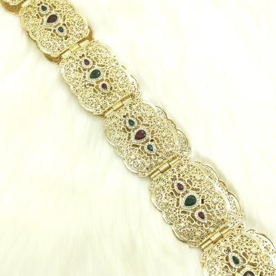 China Sunspicems Morocco Wedding Dress Kaftan Abaya Metal Waist Chain Belt Jewelry Ethnic Jewelry Women Kaftan Belt Gold Red Green Stone Color Free Color Matching for sale