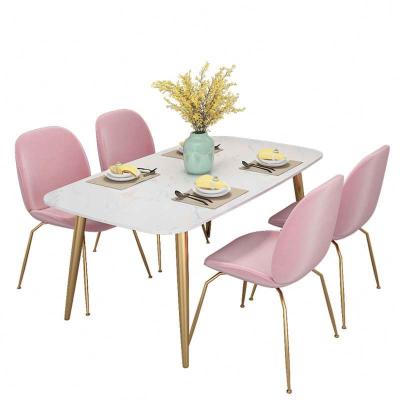 China Other Nordic light luxury white marble dining table and colorful velvet chairs for dining room furniture restaurant for sale