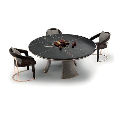 China Other High Quality 10 Seater Round Black Marble Revolving Dining Table for sale