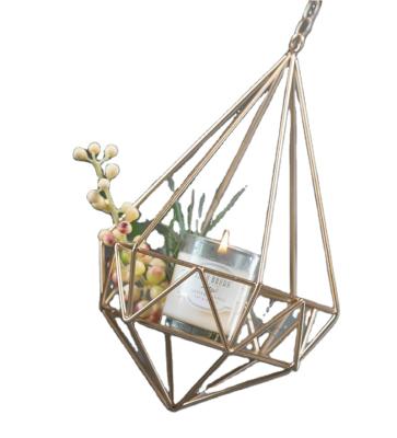 China Luxury Simple High End Geometric Table Centerpiece Wrought Iron Gold Morden Sconce Candle Holder Glass Stand for sale