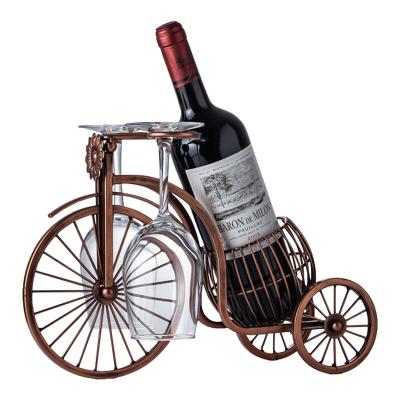 China Retro Bicycle Shape Wine Rack Wine Dining Table Bar Wine Rack Dual-Use Personality Wine Organizer Rack Viable Glass Rack for sale