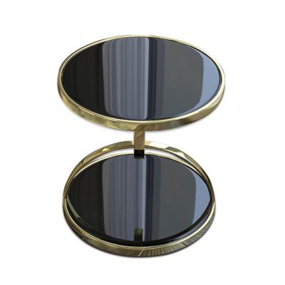 China Modern small round (height) table light tempered glass living room sofa side table stainless steel gold luxury metal adjustable small coffee table for sale