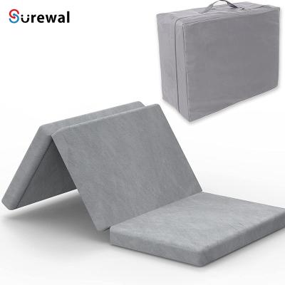 China 3 Inch Foldable Tri-Folding Guest Travel Mattress Topper Foam With Removable Cover And Waterproof Liner 25 x 75 x 3 Inches for sale