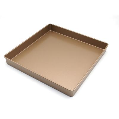 China Amazon Stocked Bakeware 11 Inch Gold Heavy Steel Non-Stick Square Cake Pan for sale