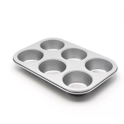 China Black Silver Gold Stocked Nonstick Carbon Steel 6 Cups Roll Pan Cupcake Baking Pan Bakeware for sale