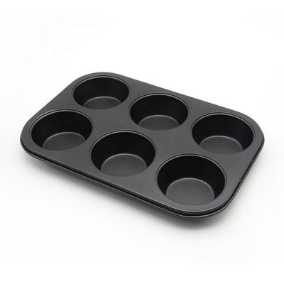 China Black Silver Gold Stocked Nonstick Carbon Steel 6 Cup Bkae Pan Cupcake Baking Pan Bakeware for sale