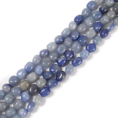 China Classic Natural Gemstone Blue Aventurine Through-Drill Nuggets 6x8mm-10x12mm For Jewelry Making Tumbled Stone for sale