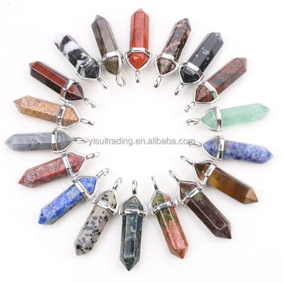 China Classic Bullet Shape Natural Stone Necklaces For Women Turquoise Crystal Gem Stone Quartz Pendant Necklace for sale