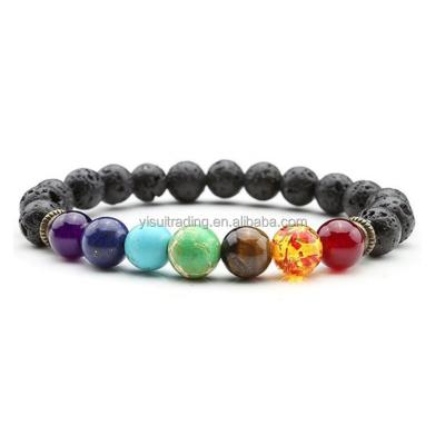 China Classic 7 8mm Chakra Bead Healing Stone Lava Bead Bracelet for sale