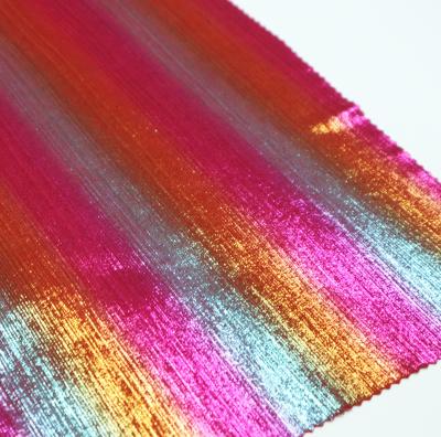 China Memory Clothing Lady Textiles Polyester Gold Foil Print Fabric Knitting Rainbow for sale