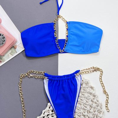 China Sexy Chinlon Bikini Solid Color Body Swimwear Triangle Bag Female Split Swimsuit In Stock for sale