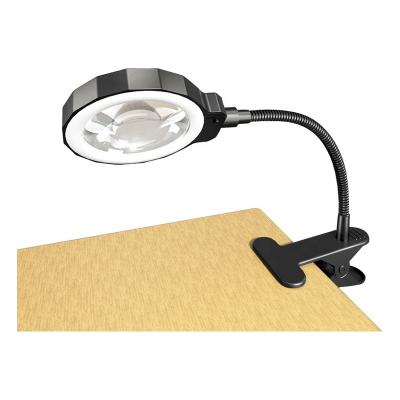 China ABS+ aluminum alloy+ K9 Optical Glass Good Quality 90mm Lens Diameter Led Design Table Light Magnifier With Auxiliary Clip for sale