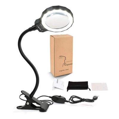 China K9 Glass + Optical Aluminum Alloy + ABS Made In China Multifunctional Usb Power Charging Led Light Desktop Reading Magnifier With Clip for sale