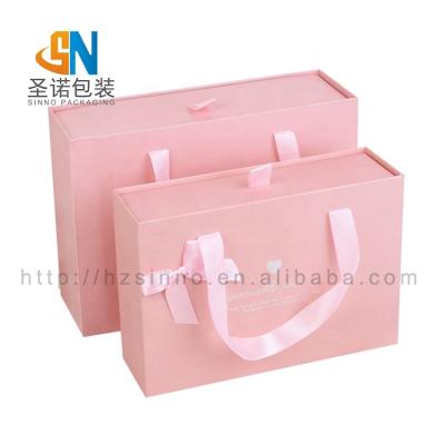 China High Quality Custom Pink Cosmetic Fancy Materials Gift Box Recycled Cardboard Paper Box With Silk Bow Tie for sale