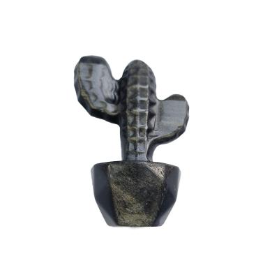 China Europe Cute Decoration Small 2 In Crystal Natural Silver Obsidian Cactus Bonsai Statue For Garden Decor for sale