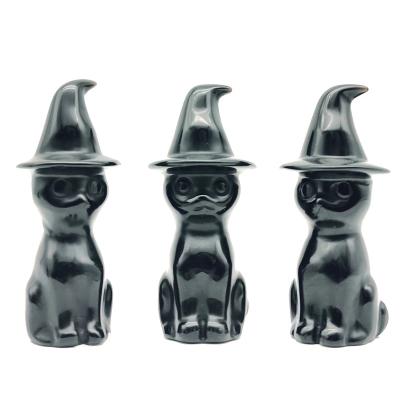 China Hot Sales Crystal Animals Carving Natural China Customization Crystal Hat Black Obsidian Cat for sale