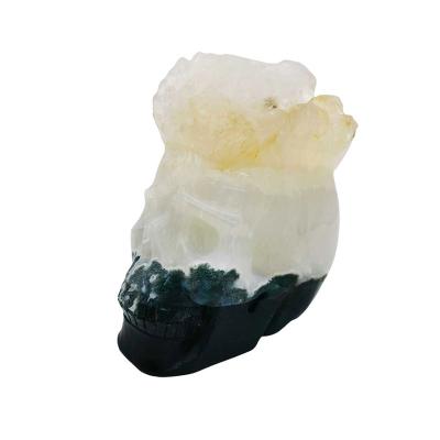 China Europe factory produced 5 kg to 6 kg large skull Mohawk type handmade natural moss agate with big druzy skull for sale