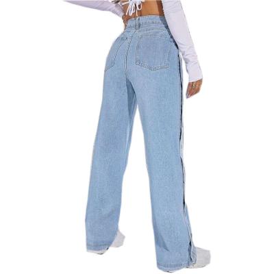 China Wholesale Custom Viable Button Side High Waist Denim Women Wide Leg Jeans For Women Ladies for sale