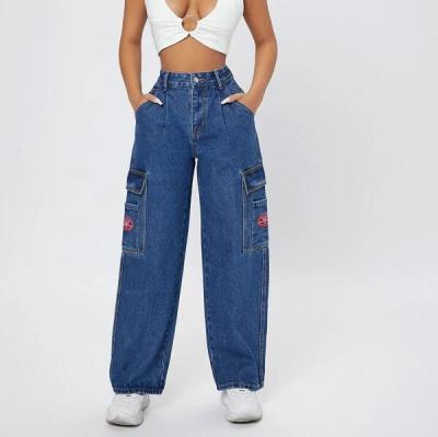 China Wholesale Custom Viable Side Pocket High Waisted Cargo Denim Womens Wide Leg Jeans For Women Ladies for sale