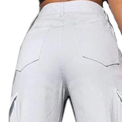 China New Arrival Breathable High Waist Flap West Pocket Ripped White Jeans For Women for sale