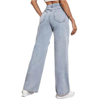 China Custom Made Acid Wash Causal Turn Jeans Cotton Denim Pants Women Wide Leg Jeans Ladies Wide Leg Jeans Ladies for sale