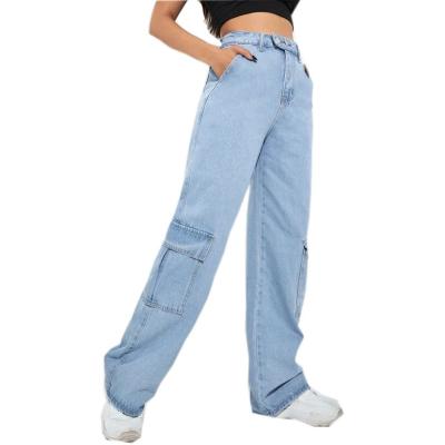 China High Waist Breathable Flap Pocket Women Denim Pants OEM Fashion Wide Leg Jeans For Women Ladies for sale