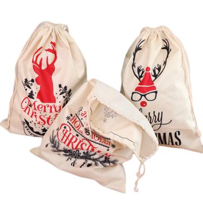 China Canvas Fabric Santa Christmas Reindeer Drawstring Sack Gift for sale