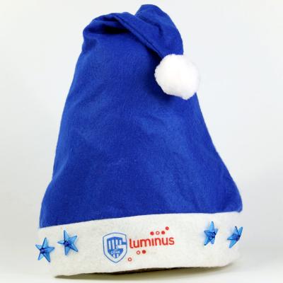 China Eco - Friendly Recycle Blue Felt Santa Hat With Light For Christmas Party Decoration for sale