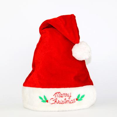 China Good Quality Pleuche Santa Xmas Cap Embroidery Christmas Pilou Pleuche Fabric Pilou Hats For Holiday Decoration for sale