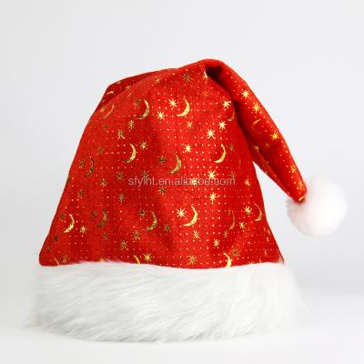 China Plueche Cloth Gold Stamped Funny Christmas Hat Christmas Gifts Santa Hat for sale