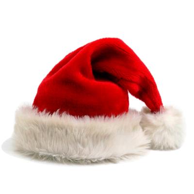 China High Quality Customized Plush Fabric Santa Xmas Cap Plush Christmas Hats For Adults And Kids for sale