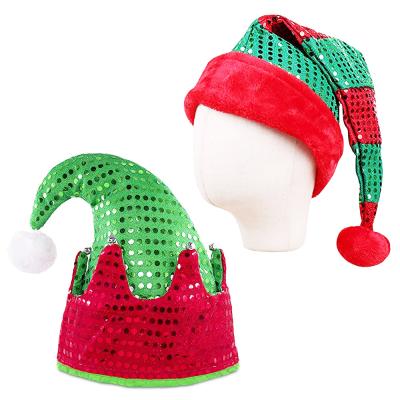 China Recycle Glitter Sequin Santa Costume Elf Hat For Family Holiday Christmas Party Decorations for sale