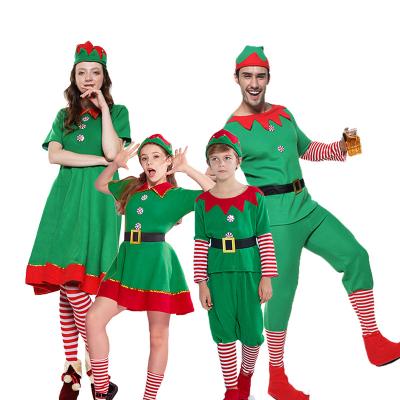 China Polyester Mascot Green Christmas Elf Costume For Adult And Kids for sale