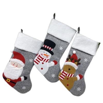 China Short Plush Fabric + Fleece Fabric Santa Snowman Reindeer Large Xmas Christmas Stocking Hanging Socks For Christmas Tree Fireplace for sale