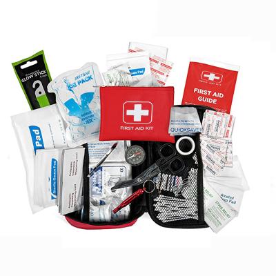 China Customized 100 Pieces Emergency Camping Nylon Waterproof Personal First Aid Kit With Red Logo Custom Made First Aid Emergency Kit Bag Portable for sale