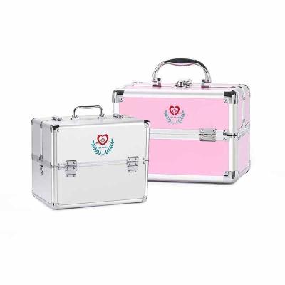 China Ambulance Aluminum Lockable Empty Medical Organizer Pill Box Pill Medicine Kit Travel First Aid Metal White Color With Lock For Home for sale